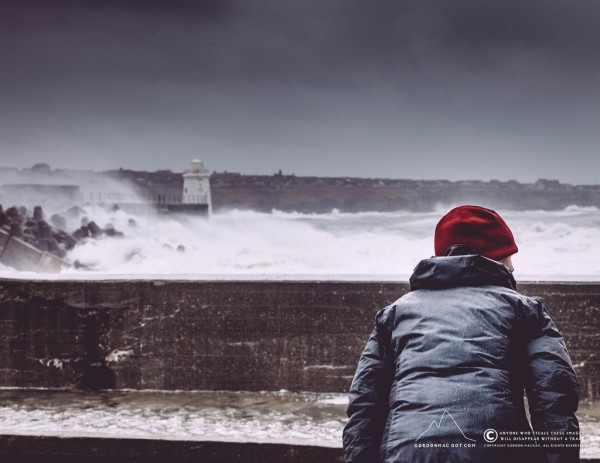 Kirsty cautiously peering at the sea