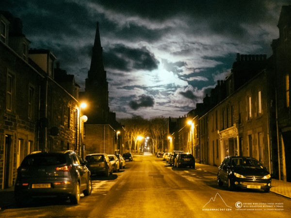 Dempster Street in the moonlight.